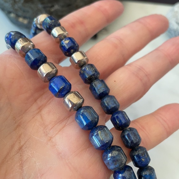 Native American Navajo Denim Lapis & Sterling Bead Necklace Vintage by Platero - Picture 5 of 16